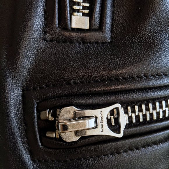 Acne Mock Black Leather Biker Jacket - Picture 6 of 8